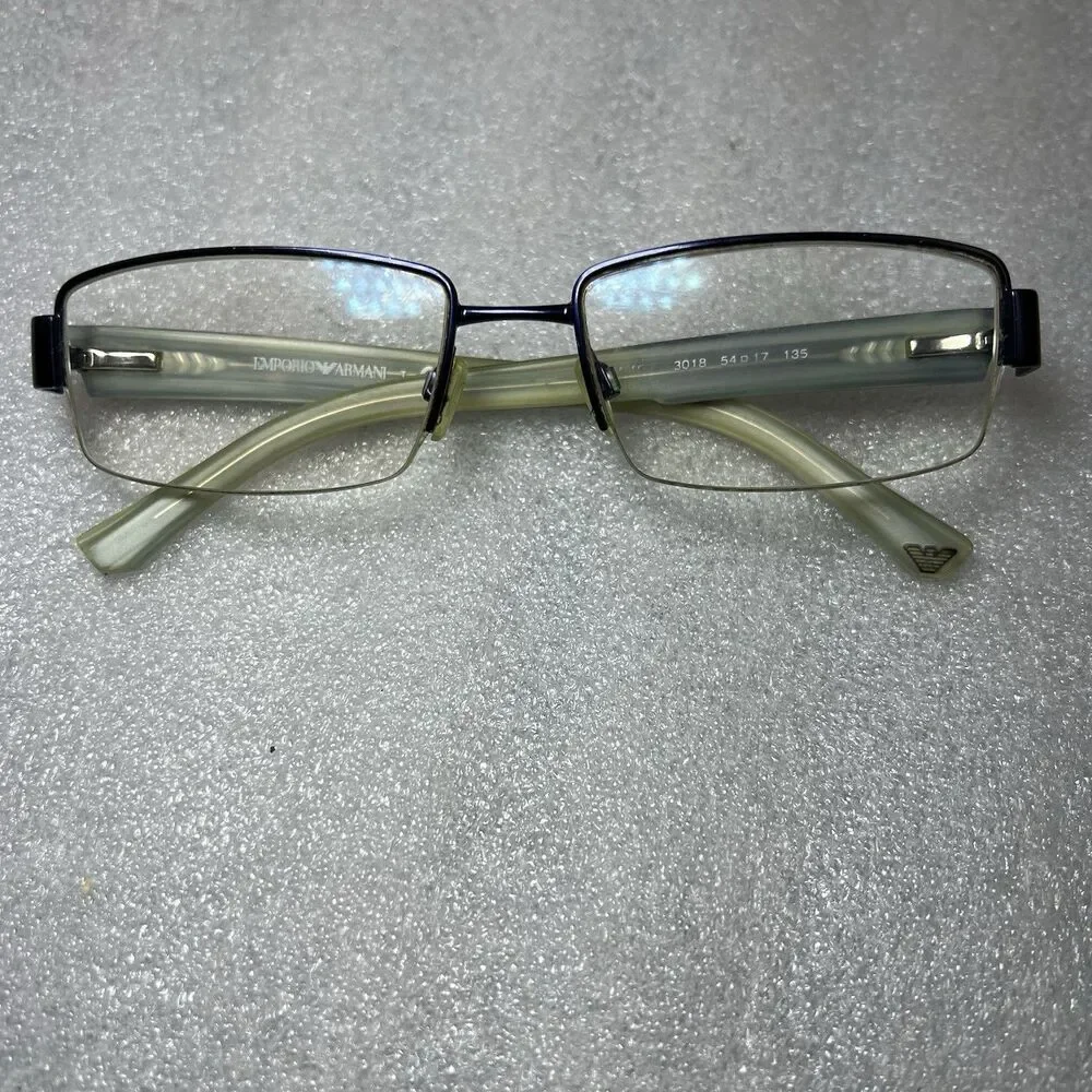 Emporio Armani EA1001 Eyeglass Frames Only Blue Rectangular Half Rim 54-17-135